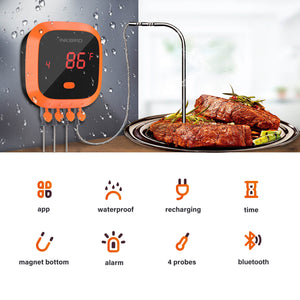 Inkbird IBT-4XC BBQ Bluetooth Thermometer 4 Probe (New Waterproof (BLUETOOTH / SMOKER THERMOMETER)